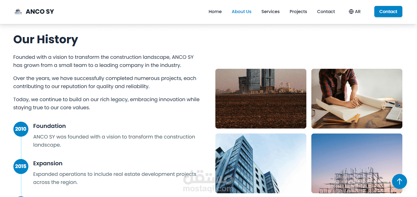 تصميم وتطوير الموقع الرسمي لشركة Ancosy505 للإنشاءات والعقارات