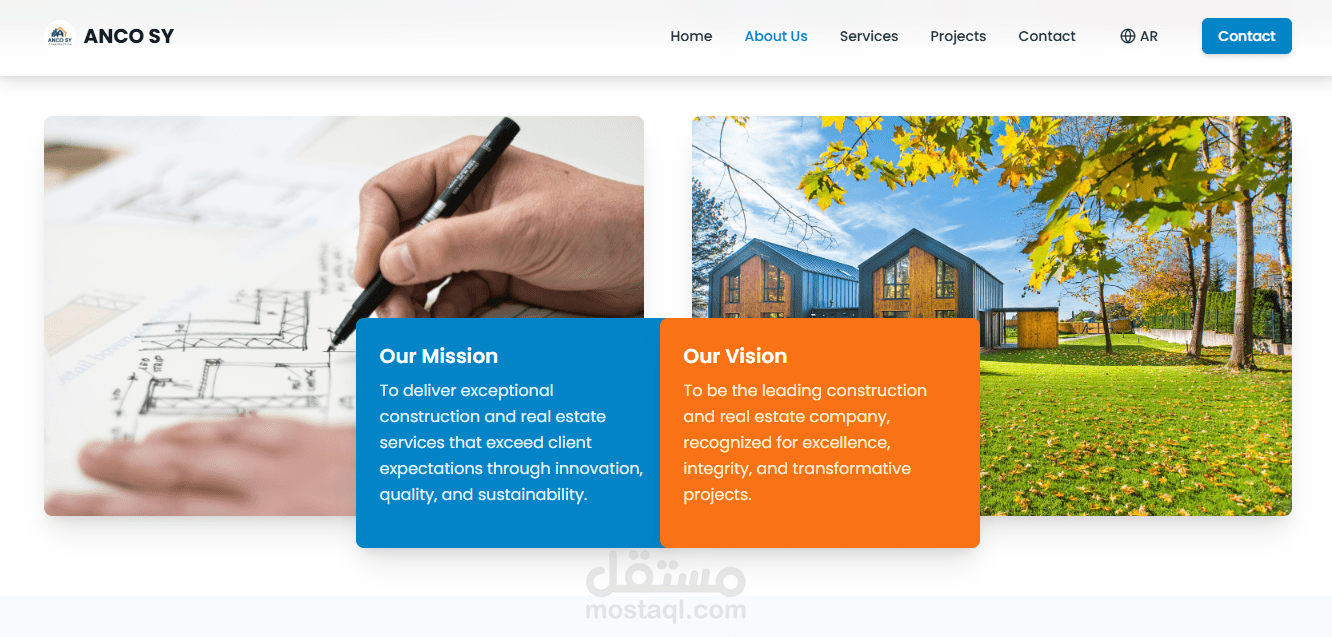 تصميم وتطوير الموقع الرسمي لشركة Ancosy505 للإنشاءات والعقارات