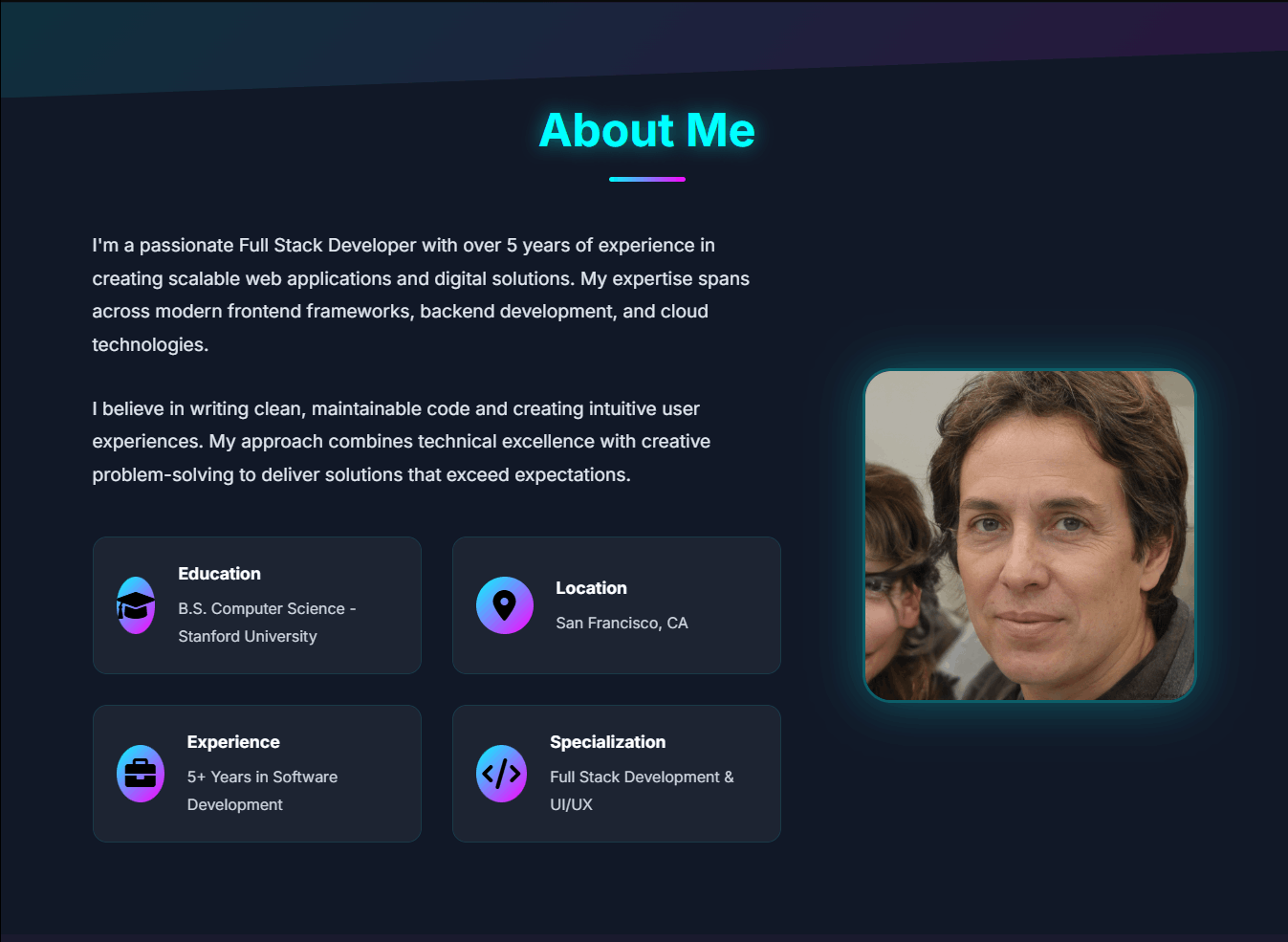 بورتفوليو شخصي احترافي بتقنيات HTML, CSS, JavaScript