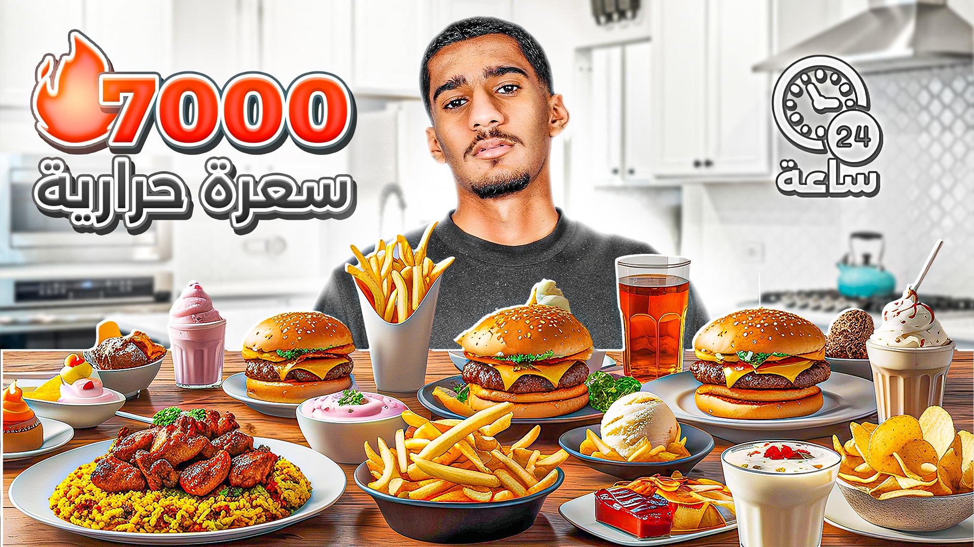 تصميم ثمنيل لفيديو عن تحدي أكل 7000 سعرة حرارية في يوم واحد
