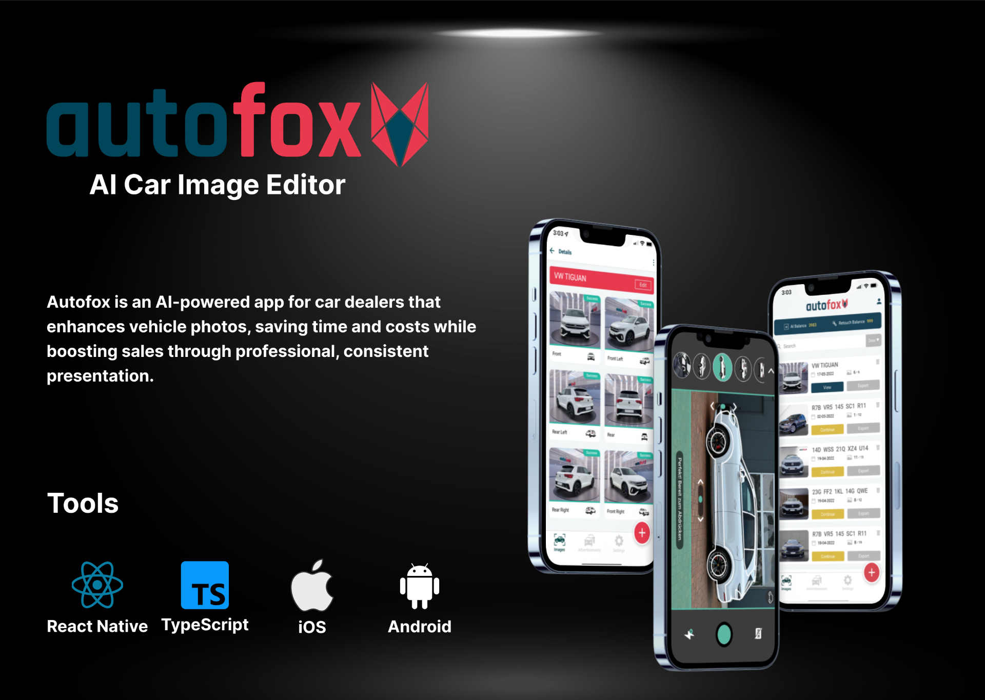 مطور تطبيقات React Native لمشروع Autofox - AI Car Image Editor
