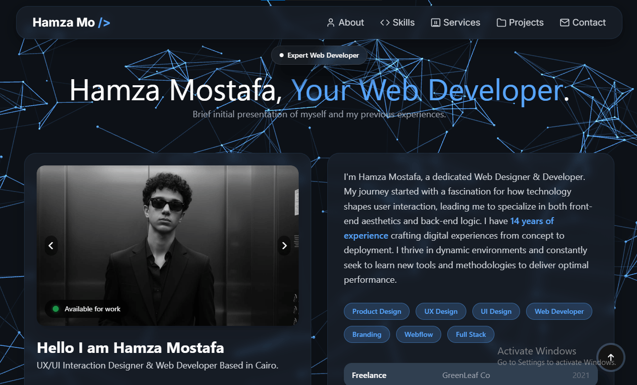 تصميم وتطوير موقع Portfolio شخصي احترافي – Hamza Mo