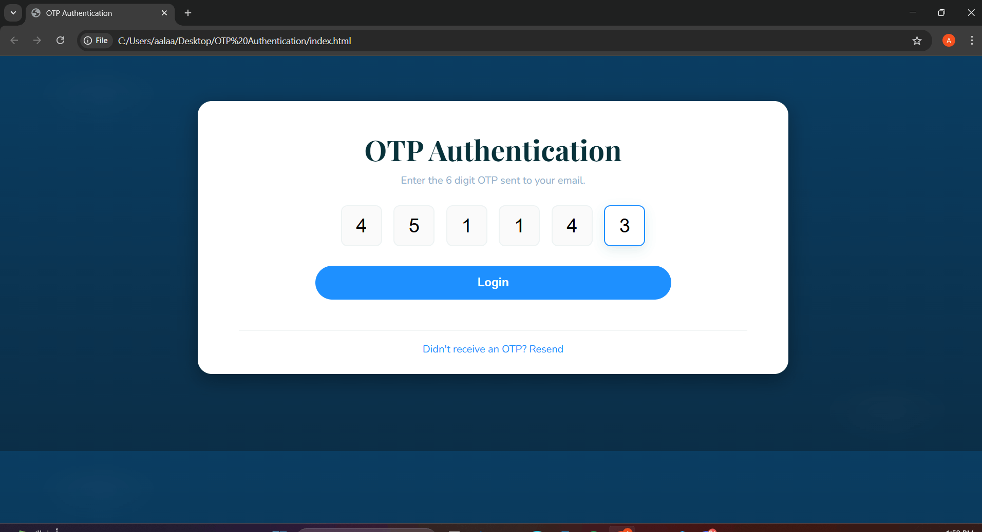 تصميم صفحة OTP Authentication احترافية