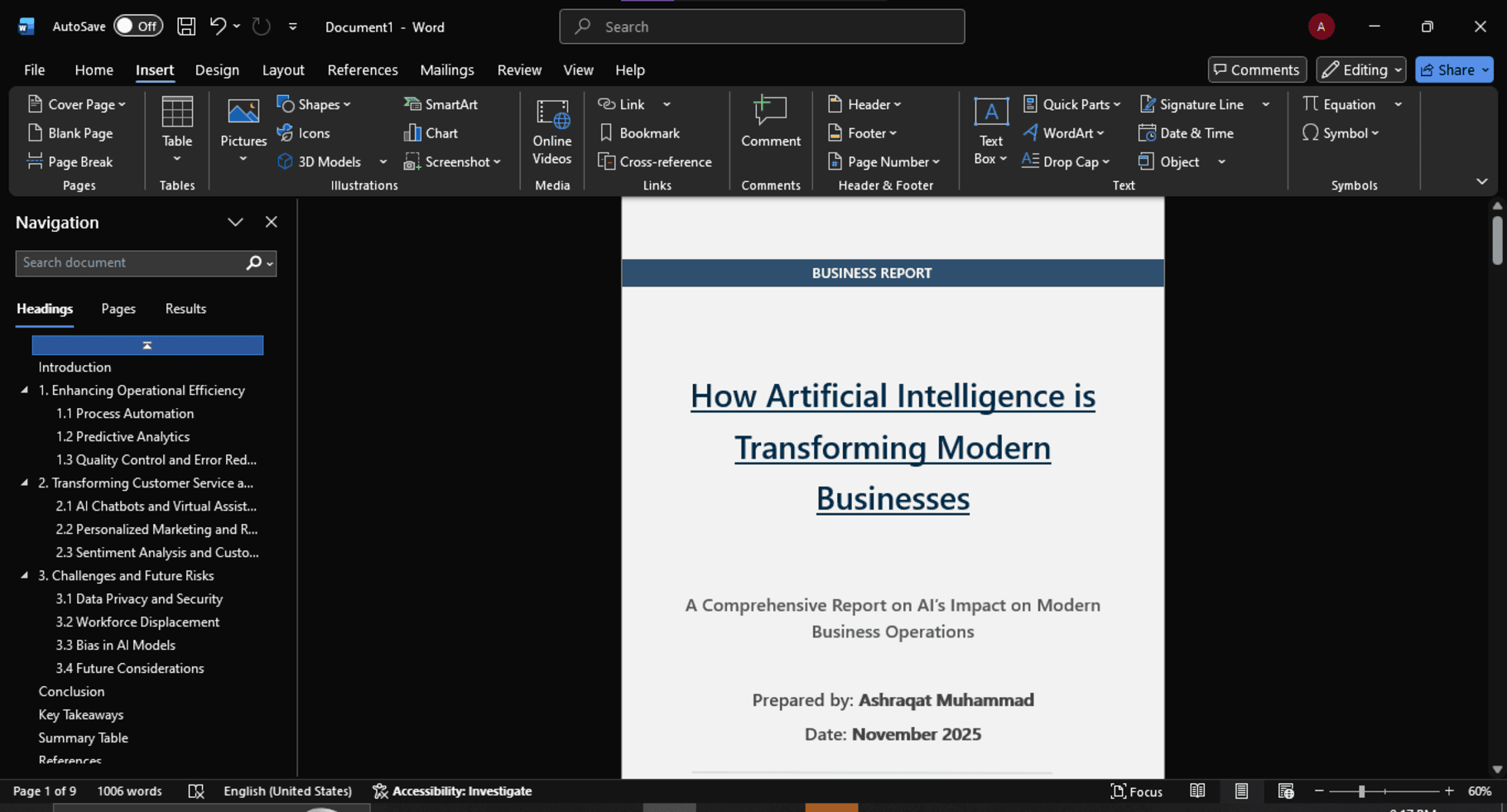 تنسيق تقارير وملفات احترافية على Word /PDF