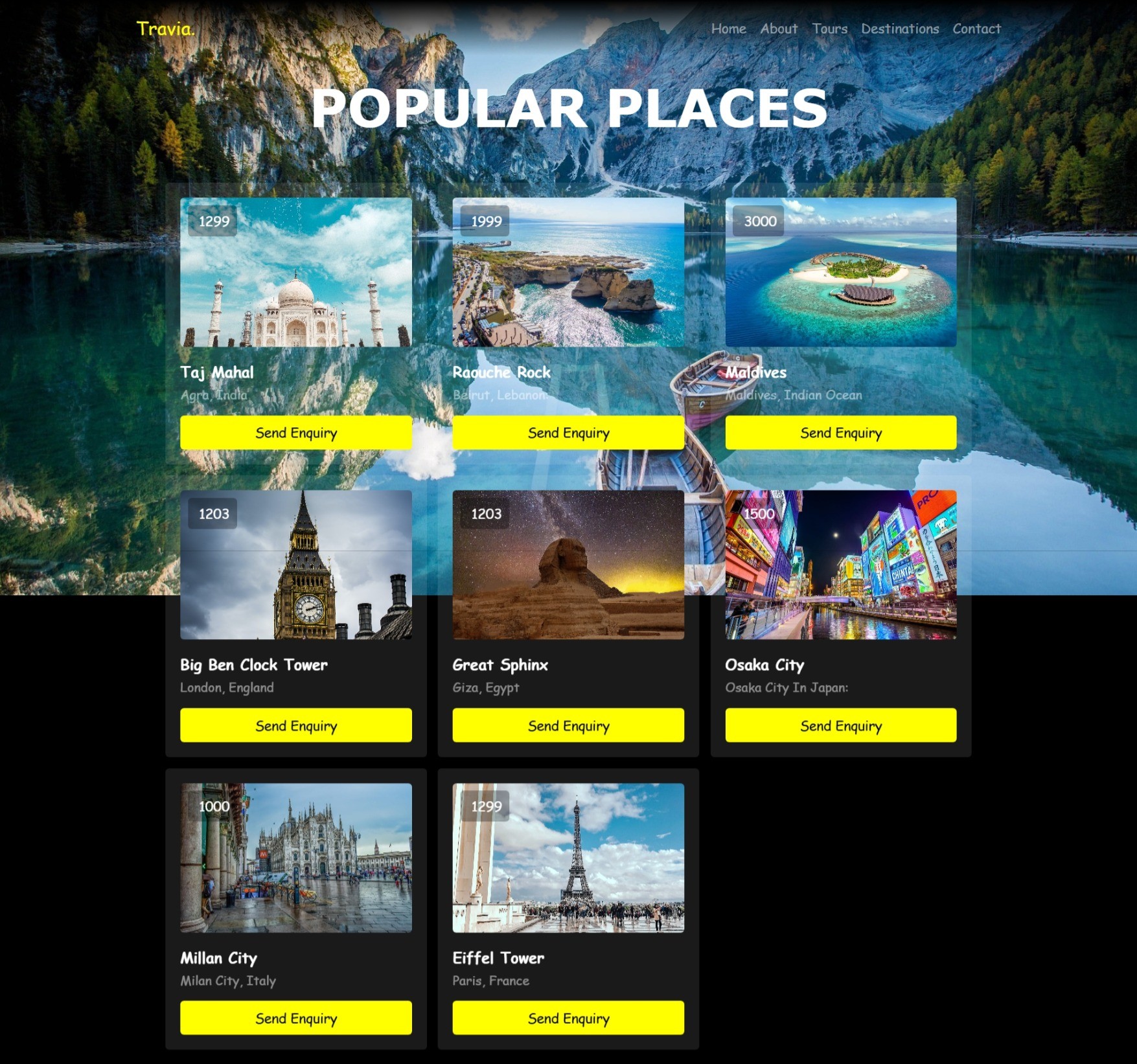 تصميم وتطوير موقع وكالة سفر (Travel Agency Website) باستخدام HTML/CSS/JavaScript