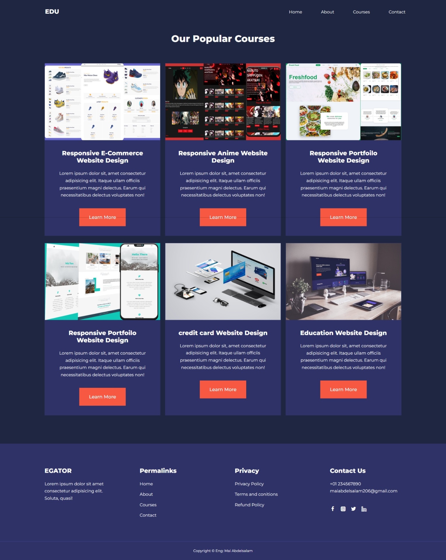 تصميم وتطوير صفحة موقع تعليمي احترافية متجاوبة بـ HTML وCSS وJavaScript