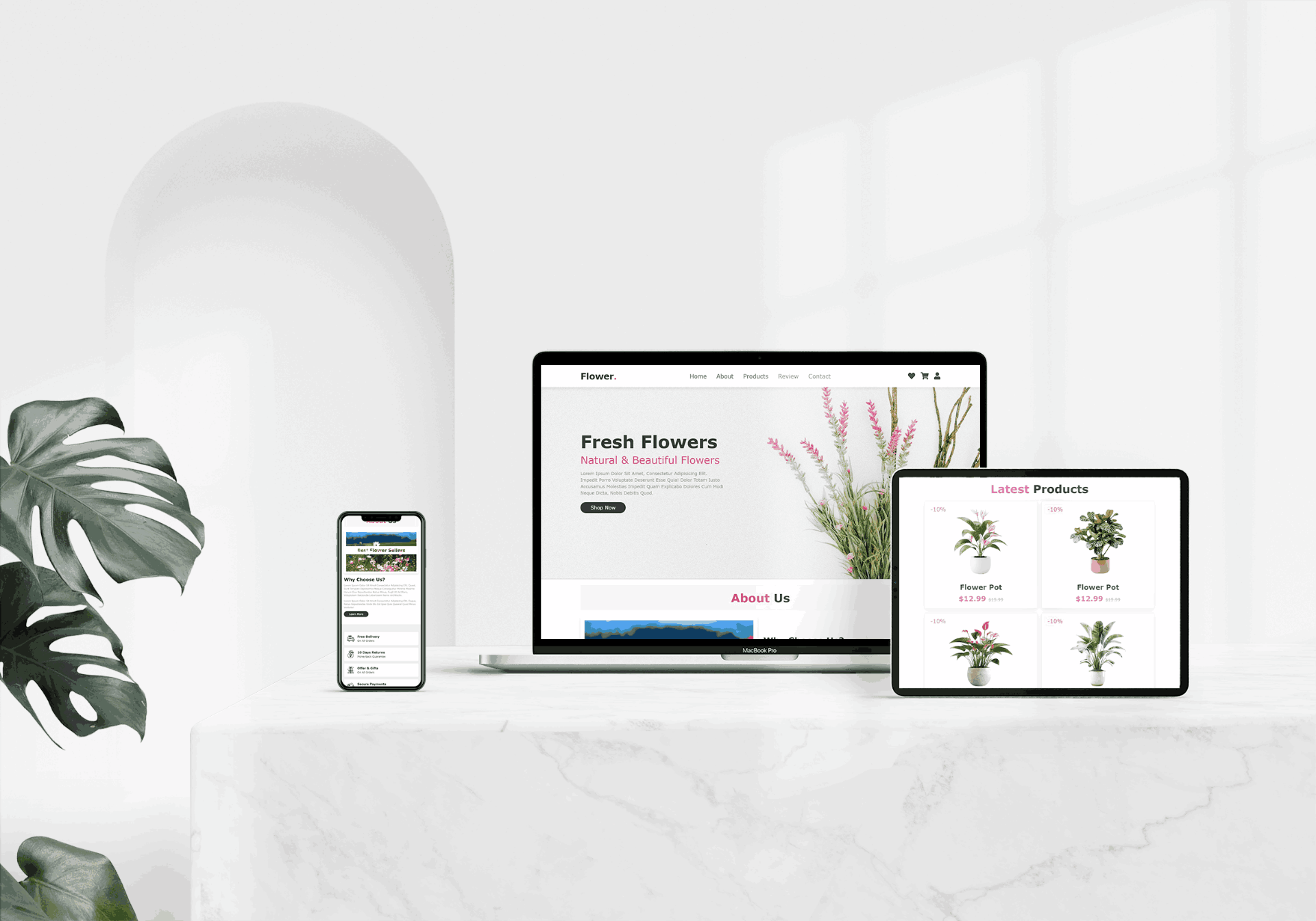 تطوير واجهة أمامية (HTML/CSS) لموقع بيع زهور احترافي