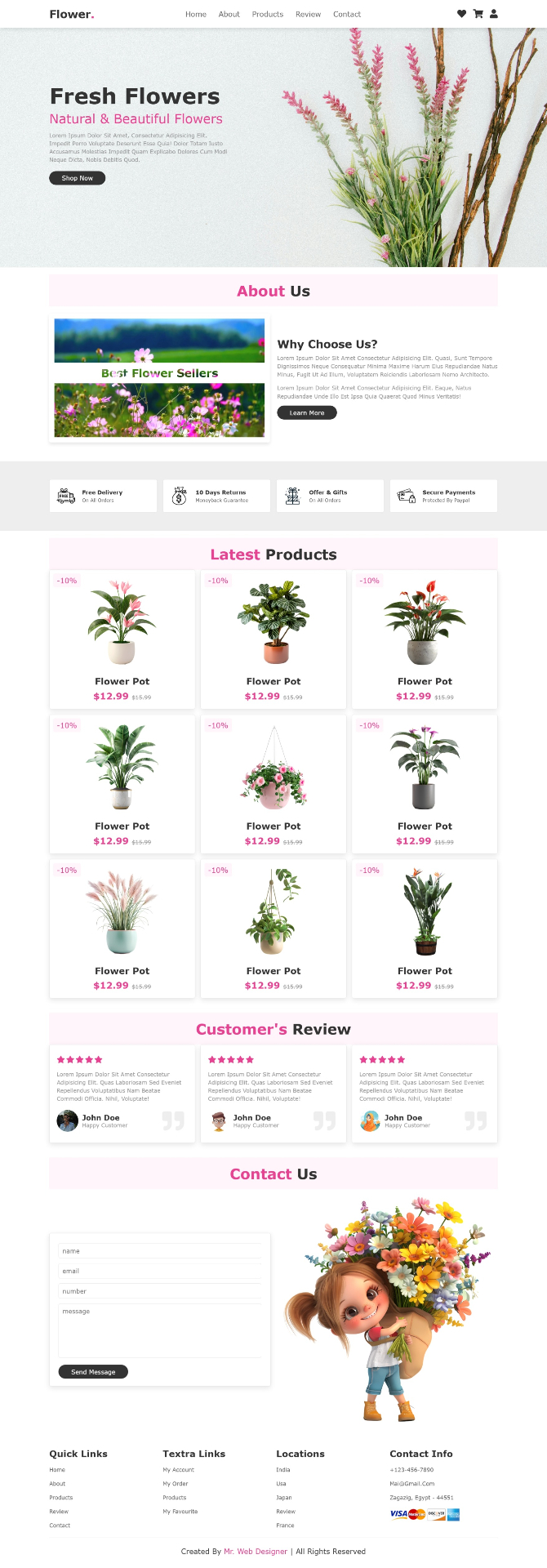 تطوير واجهة أمامية (HTML/CSS) لموقع بيع زهور احترافي