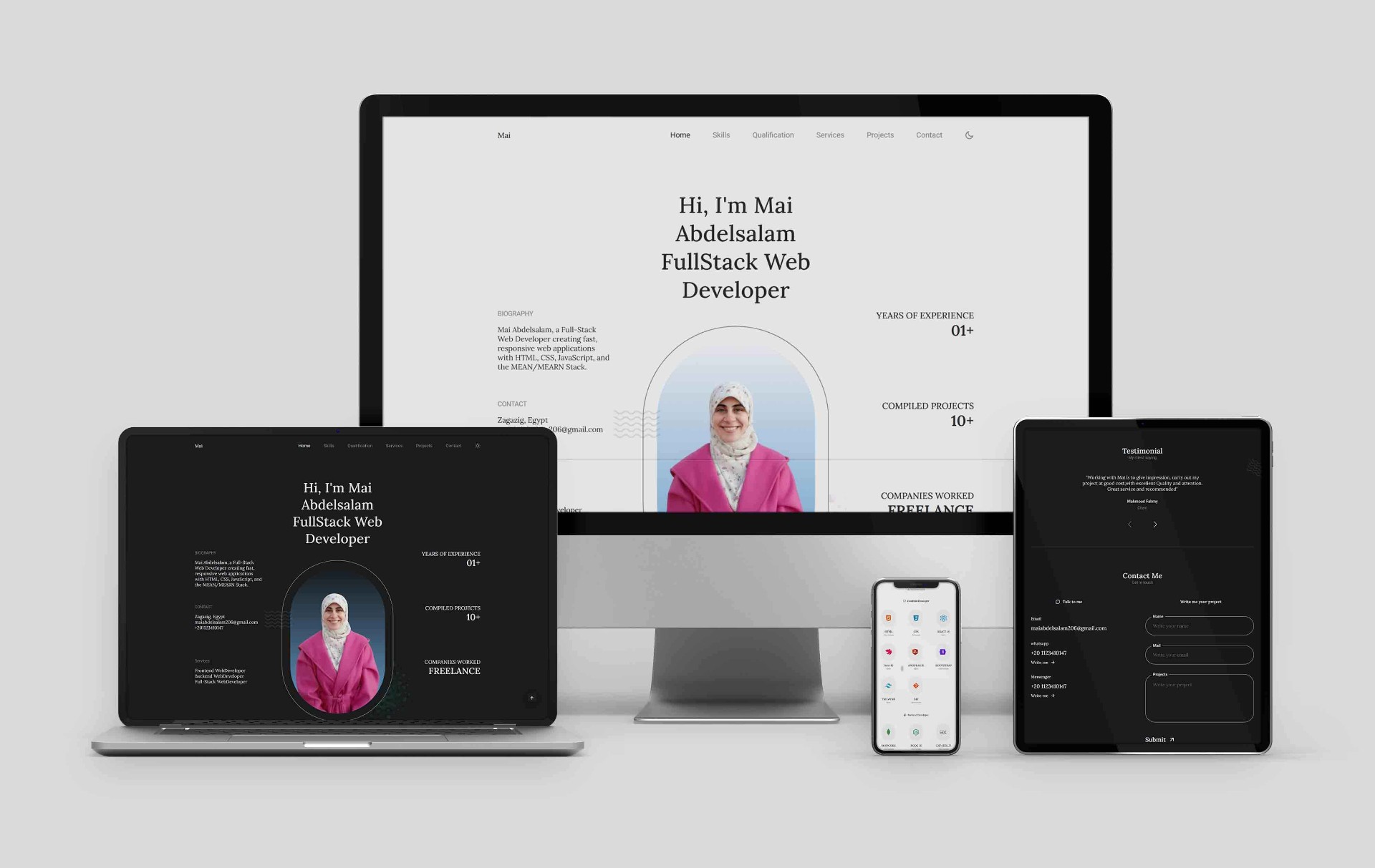تصميم وتطوير موقع بورتفوليو احترافي متجاوب مع Light/Dark Mode