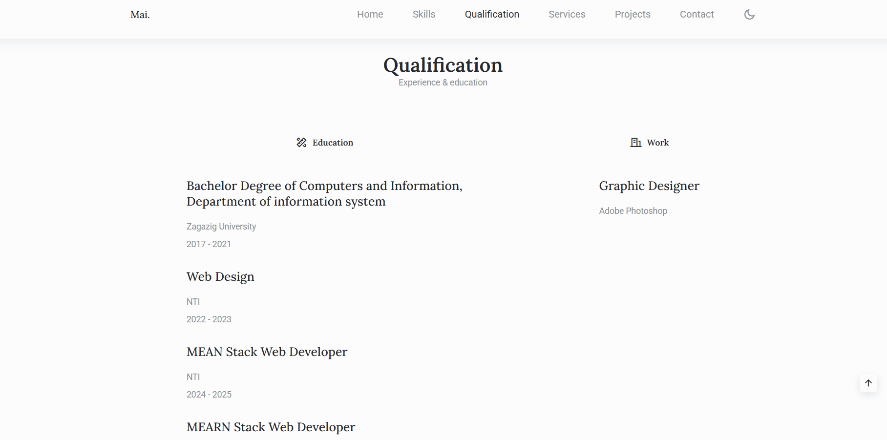 تصميم وتطوير موقع بورتفوليو احترافي متجاوب مع Light/Dark Mode