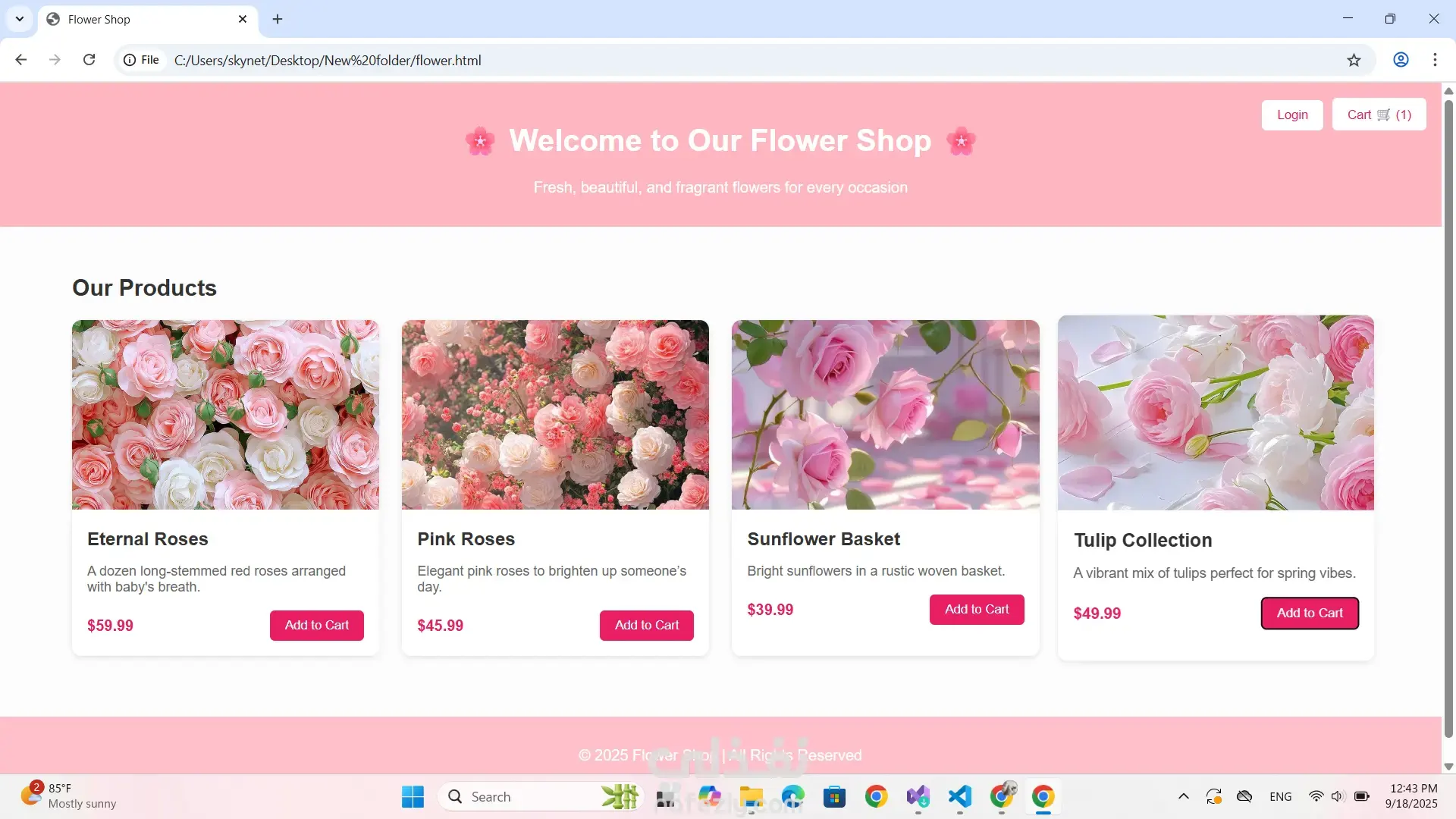 "تصميم موقع إلكتروني لمحل الزهور