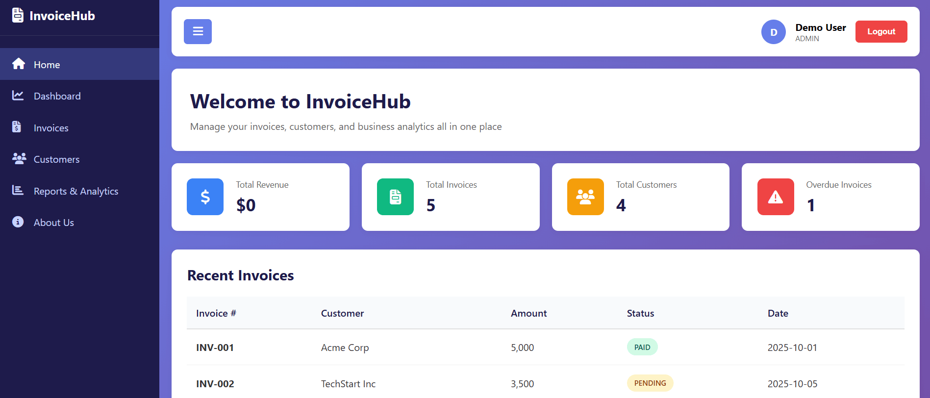 InvoiceHub Website