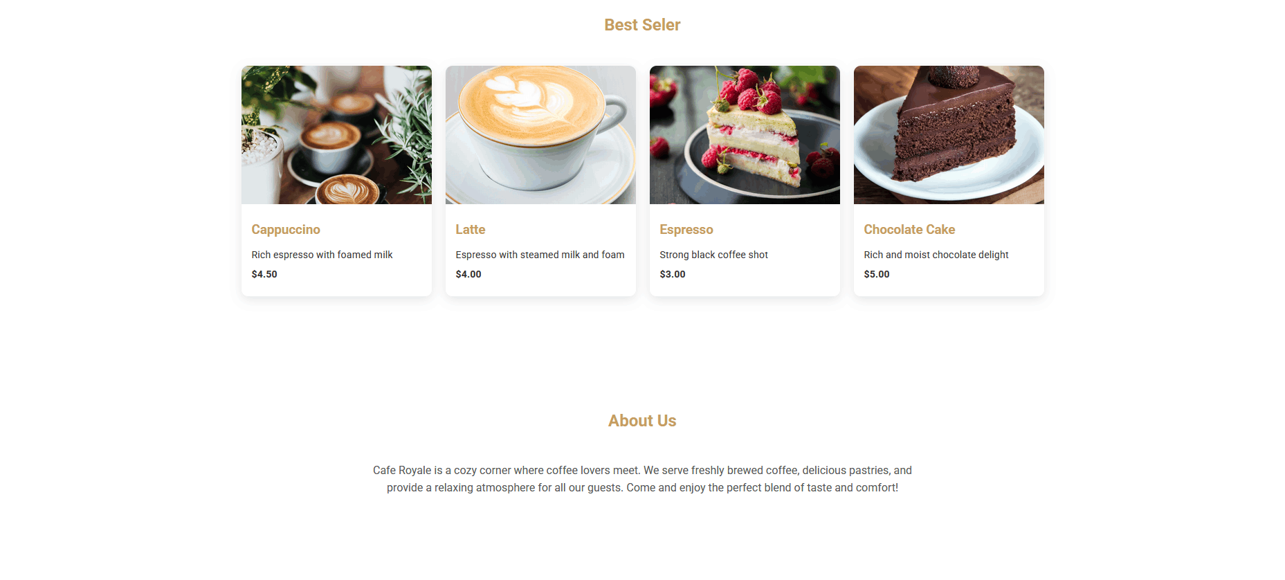 تصميم وتطوير موقع عصري لمقهى – Cafe Royale