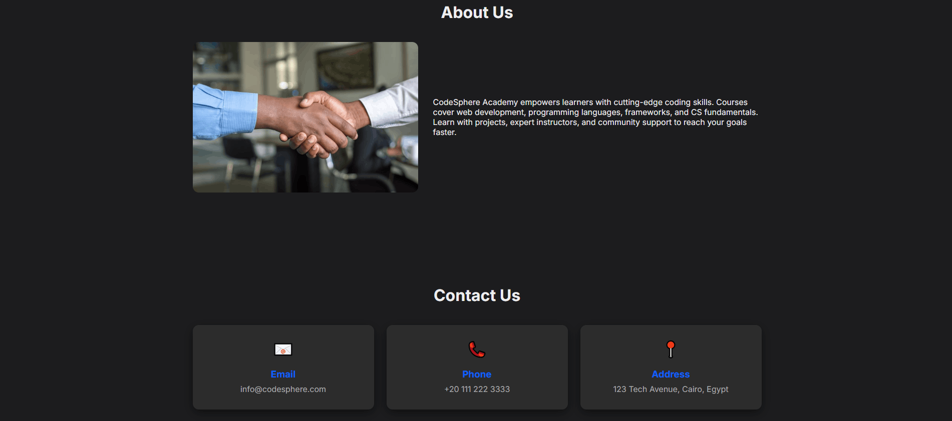 CodeSphere Academy – منصة تعليمية تفاعلية لتعلم مهارات البرمجة والتطوير.