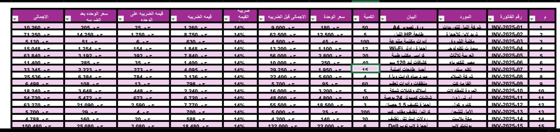 تصميم نموذج فاتورة مبيعات إلكترونية بمعادلات تلقائية