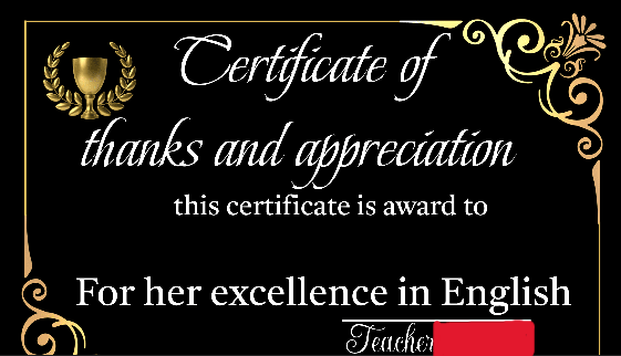 شهادة تقدير لمادة اللغة الإنجليزية