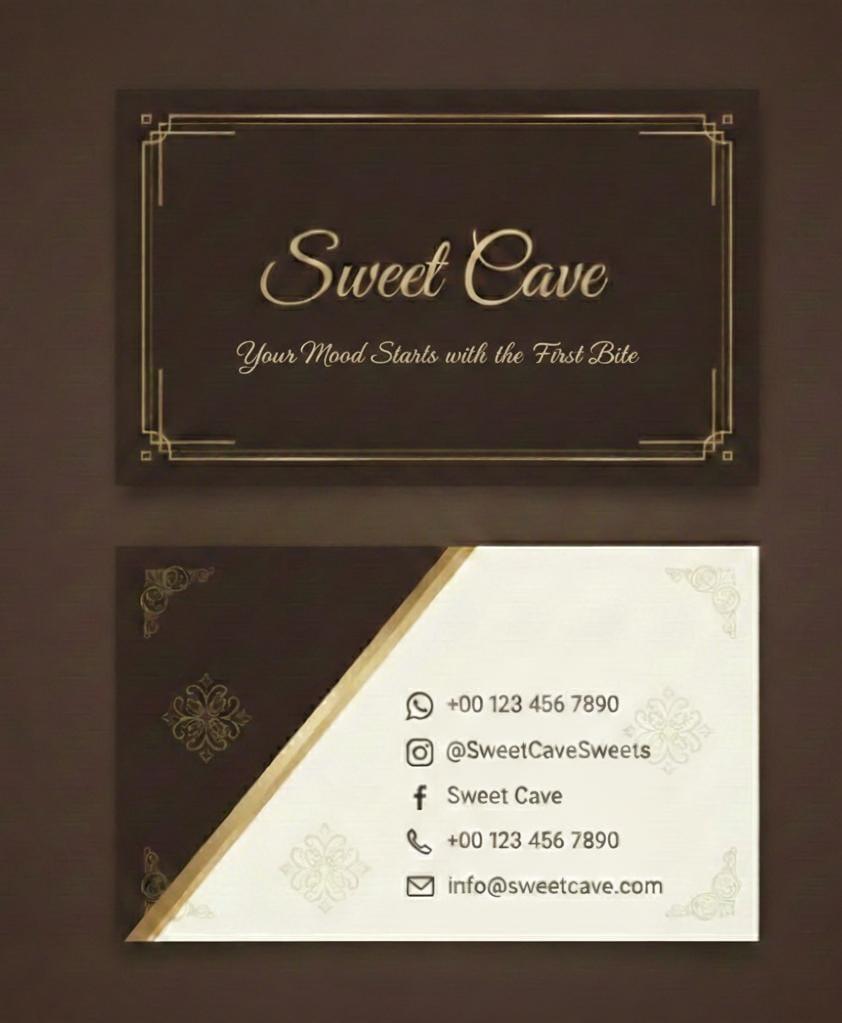 تصميم لوجو احترافي وكارت تعريفي لبراند حلويات (Sweet Cave)