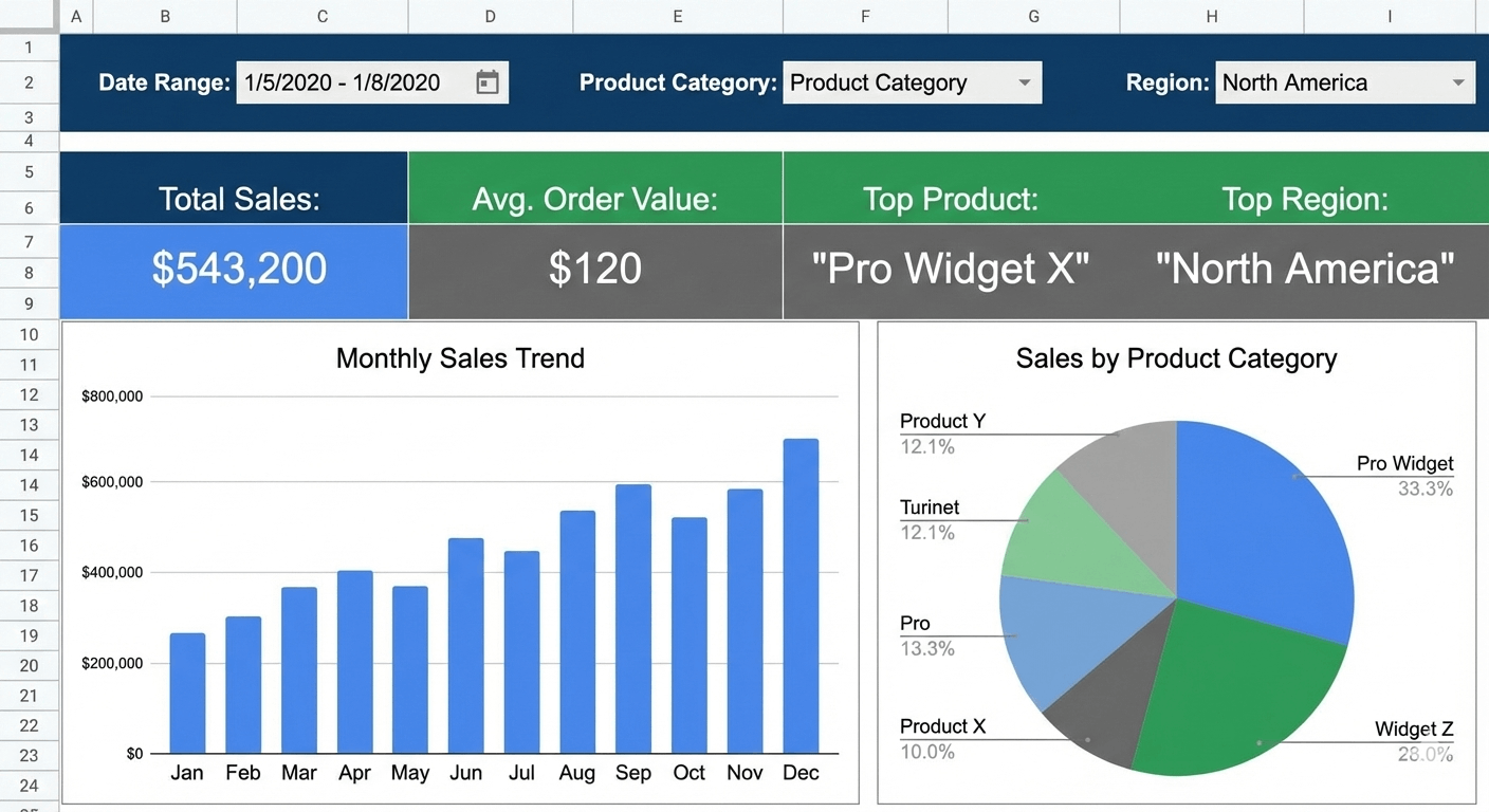 تحليل بيانات مبيعات + لوحة متابعة KPI على Excel/Google Sheets