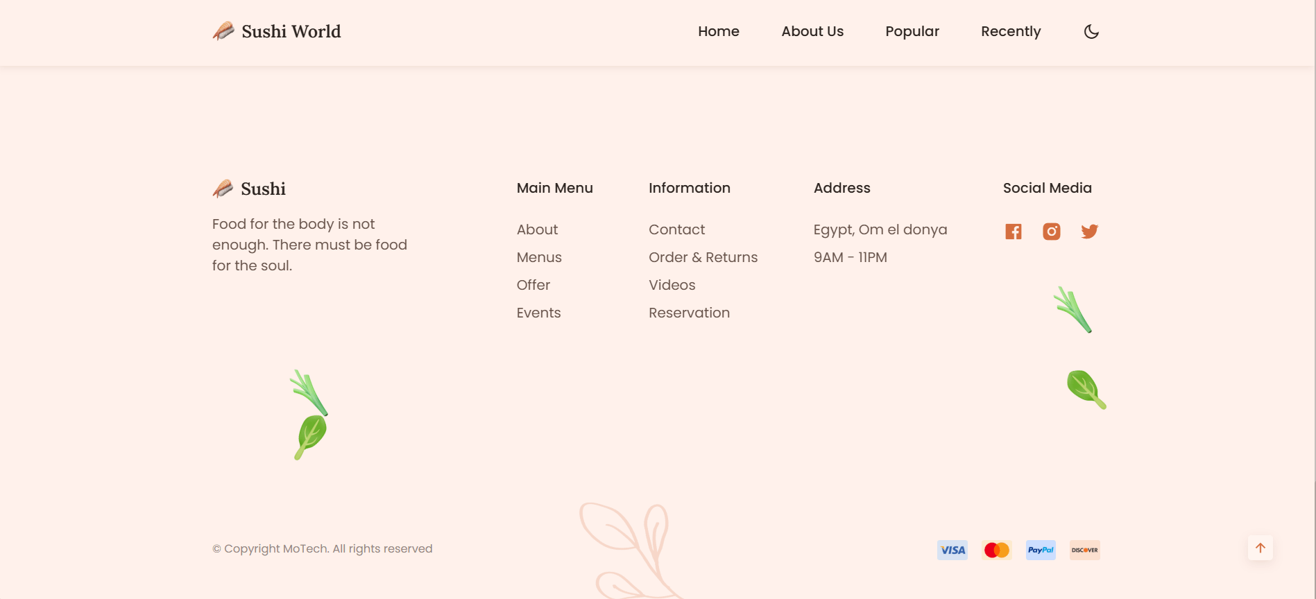 موقع إلكتروني لمطعم Sushi World