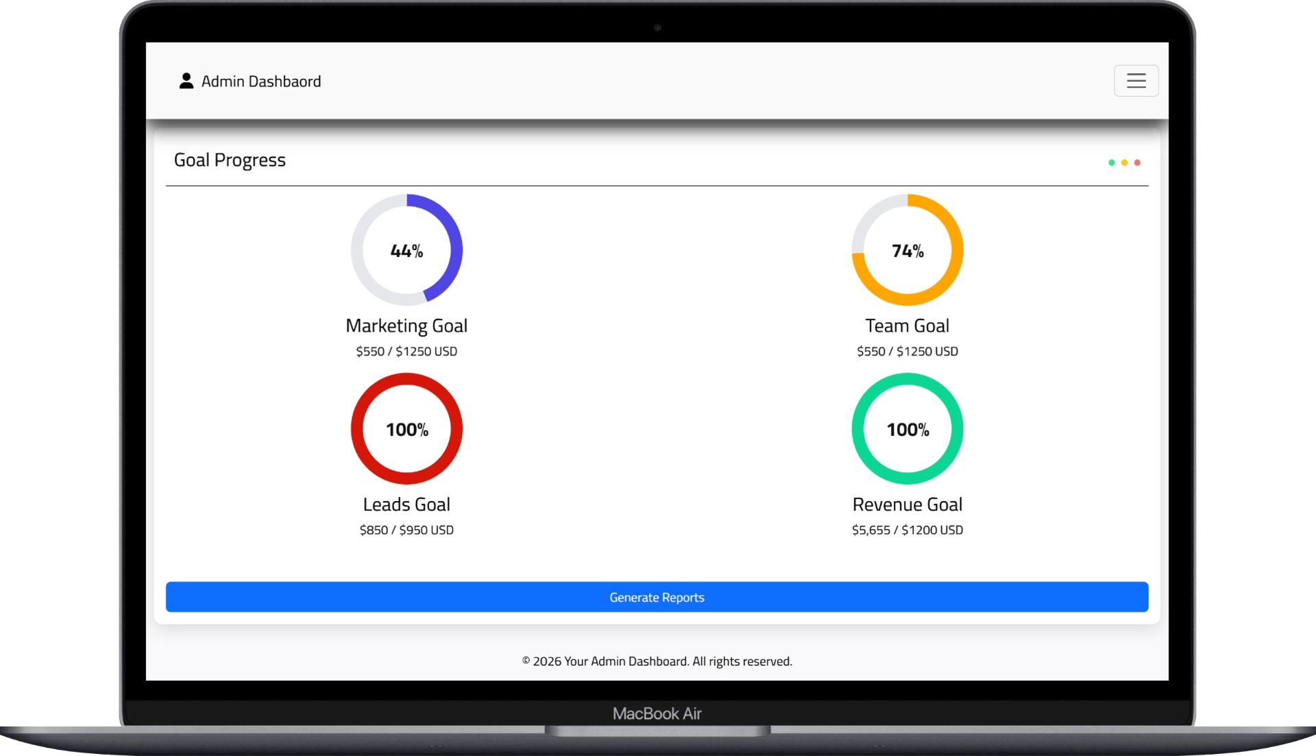 تصميم وتطوير Admin Dashboard احترافية باستخدام React وBootstrap