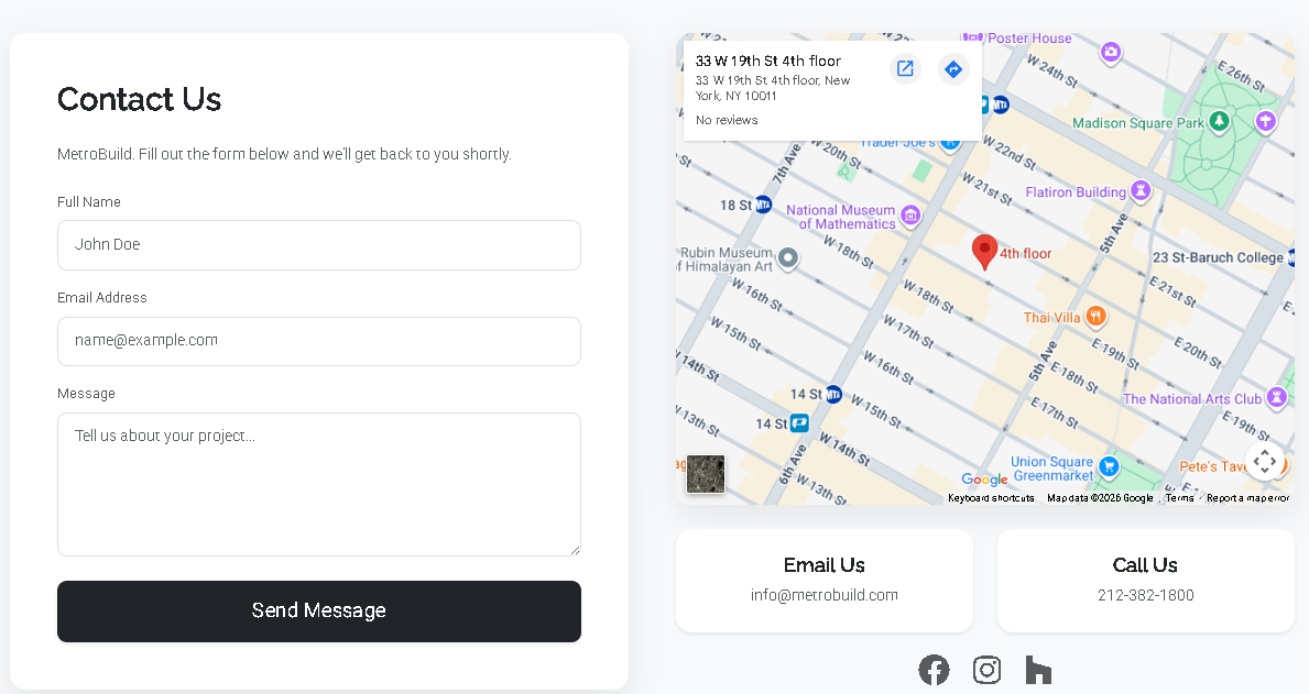 تصميم صفحة "تواصل معنا" لموقع ويب