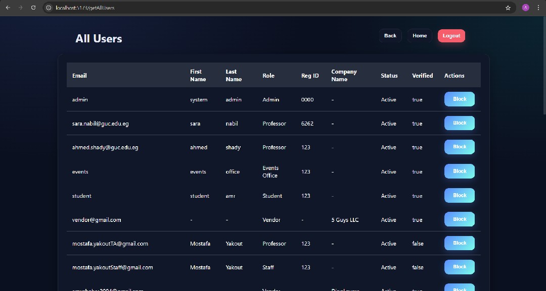 University Event Management Application
