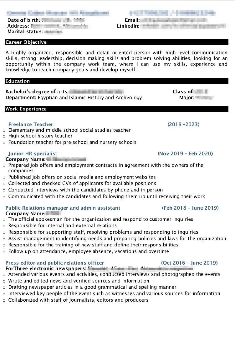 CV السيرة الذاتية