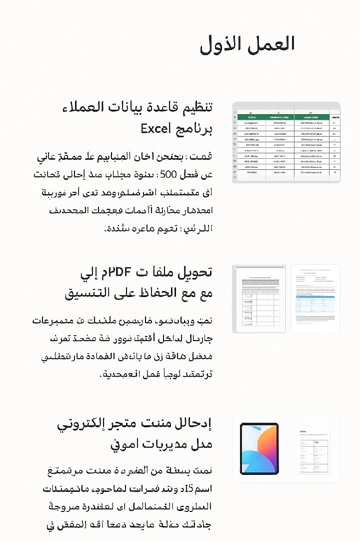 تنظيم قاعدة بيانات العملاء على برنامج Excel

وصف العمل:
قمت بتنظيم قاعدة بيانات تحتوي على أكثر من 500 سجل لعملاء شركة تجارية باستخدام Microsoft Excel.
تم تقسيم البيانات إلى أعمدة مرتبة (الاسم – رقم الهاتف – البريد الإلكتروني – المدينة – الملاحظات)، مع است