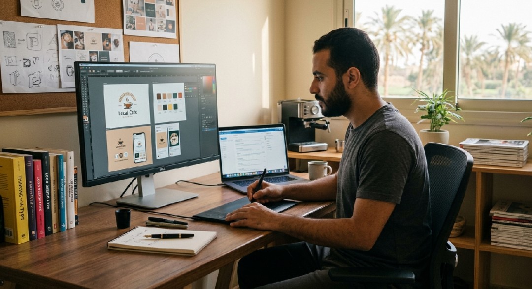 مصمم جرافيك مبدع يحول الأفكار إلى واقع بصري رائع"،إبداع بصري في كل تفصيلة: مصمم جرافيك محترف".