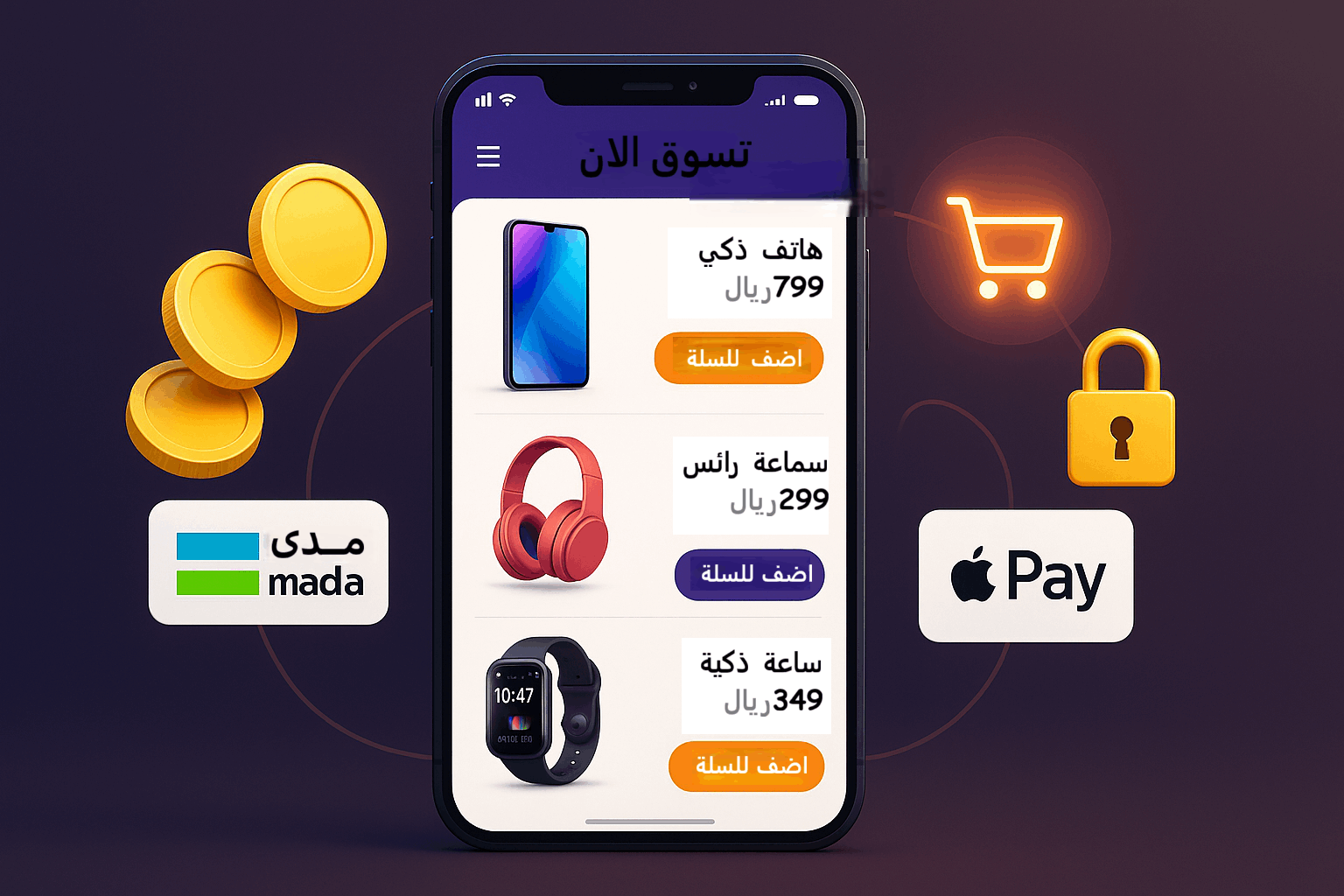 بناء أنظمة دفع إلكتروني وتطبيقات تجارة إلكترونية متكاملة.