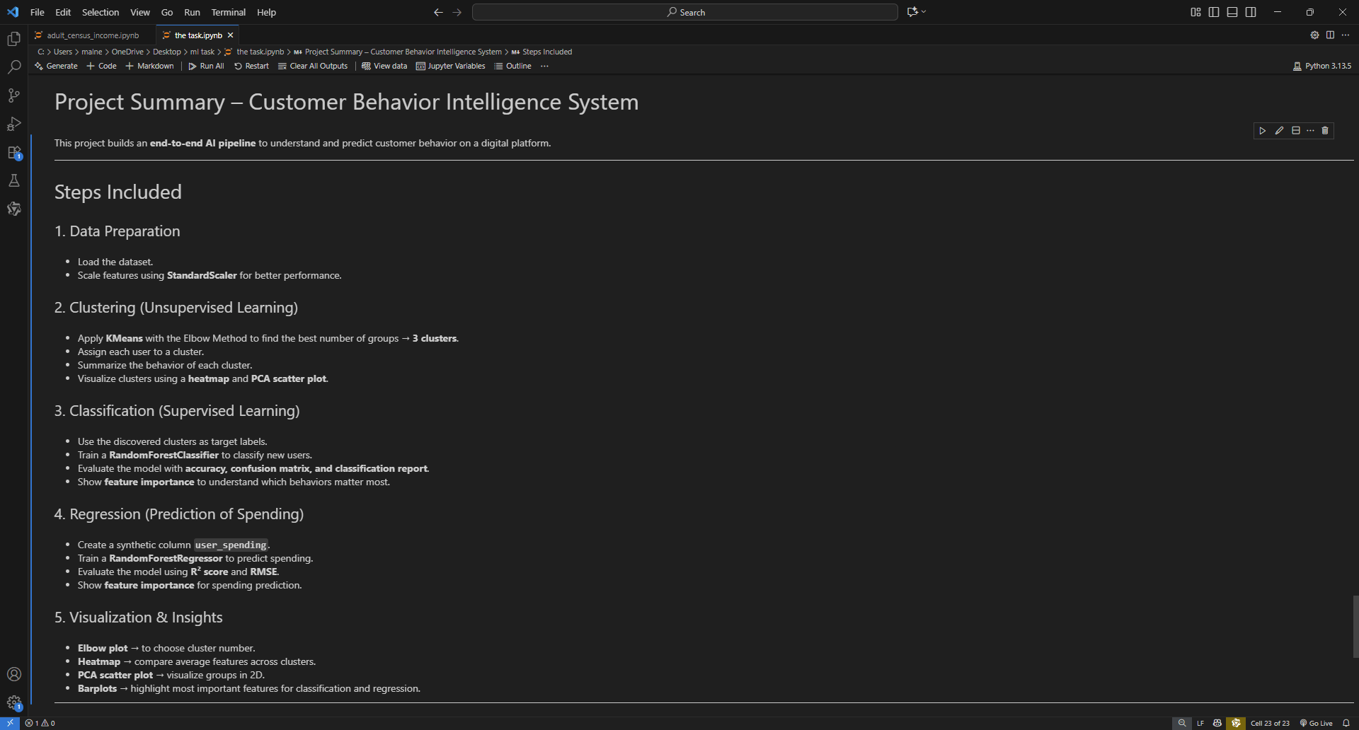 تحليل بيانات وبناء Machine Learning Pipelines احترافية (EDA + Clustering + Classification)