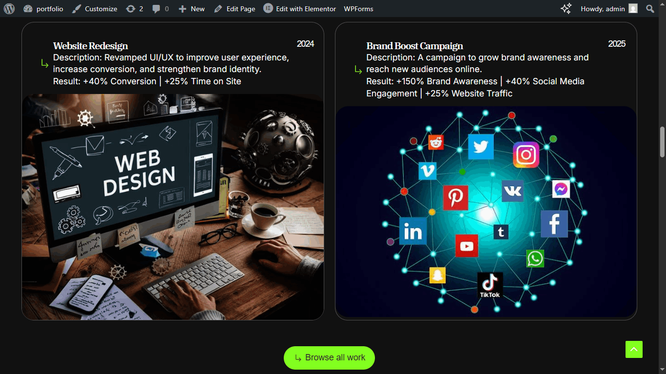 تصميم وبناء بورتفوليو ووردبريس احترافي لمقدم خدمات.